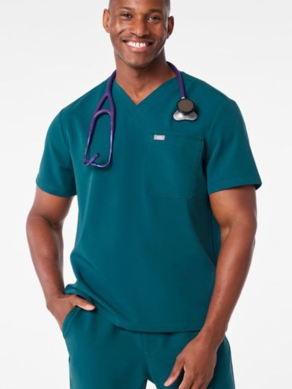 Figs Men's Leon Three-Pocket Scrub Top in Caribbean Blue Size XXL